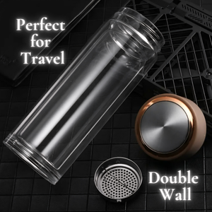 glass travel mug with metal lid 